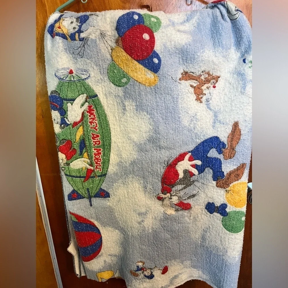 Vintage Disney Mickey Mouse Air Mobile Twin Blanket Dumbo Goofy Pluto